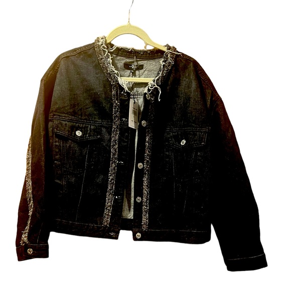 Denim jacket 7For All Mankind size 1X with short fringe - Picture 1 of 4